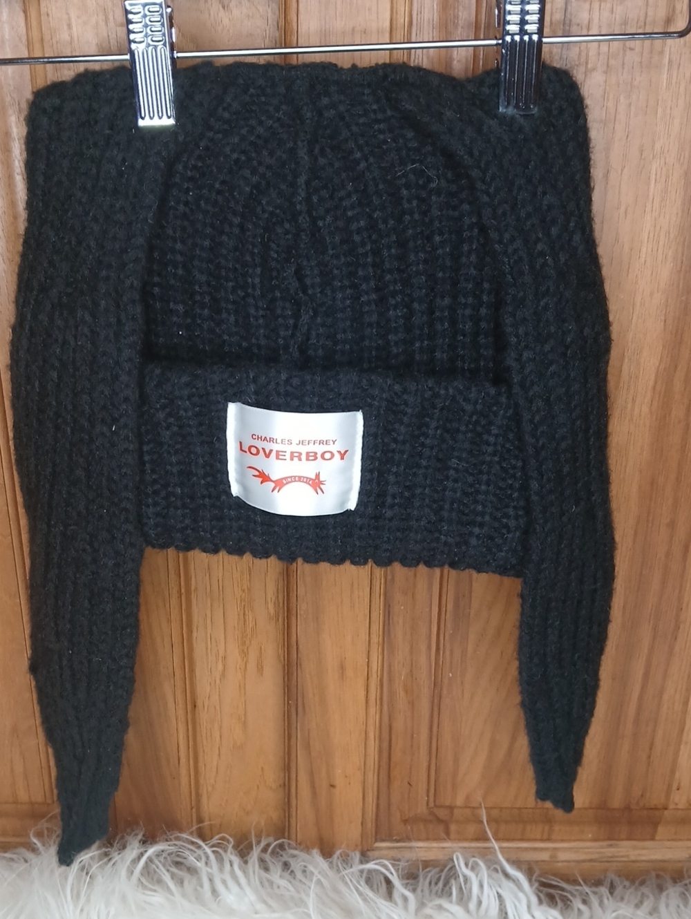 Charles Jeffrey Loverboy Black Knit Earflap Beanie